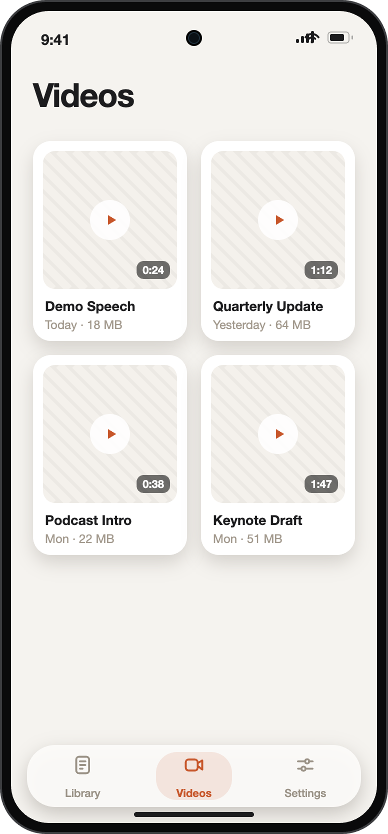 Videos gallery screen